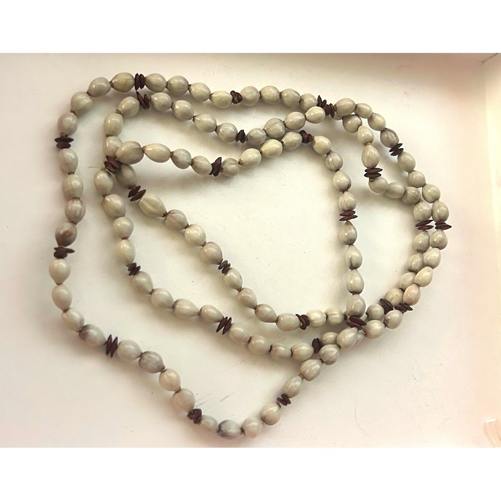 White & Gray Plastic Beaded Long Strand Necklace Bohemian